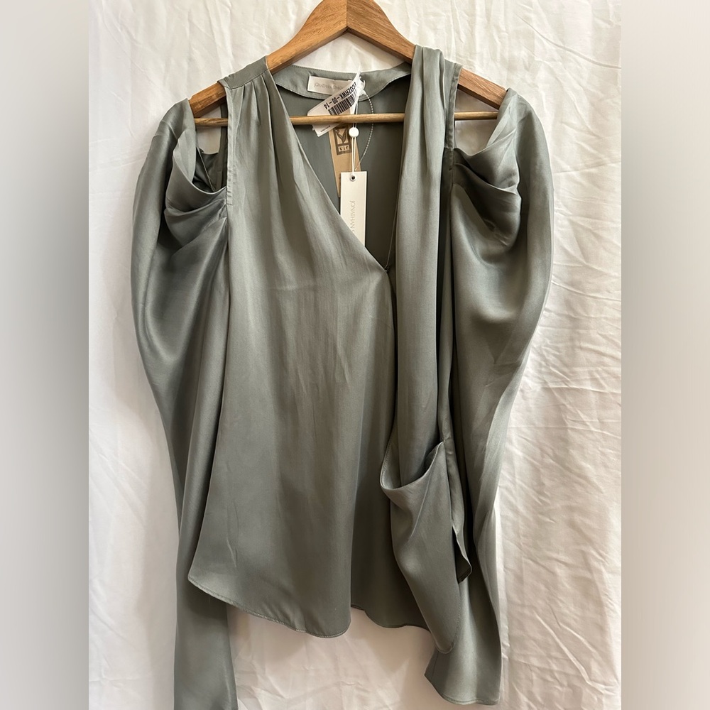 NWT Johnathan Simkhai Remington- Sage Green Top- 100% Silk - Women’s Size M/L